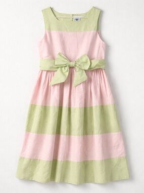 Hartstrings Y2K pastel green $ pink linen dress with bow and sash
